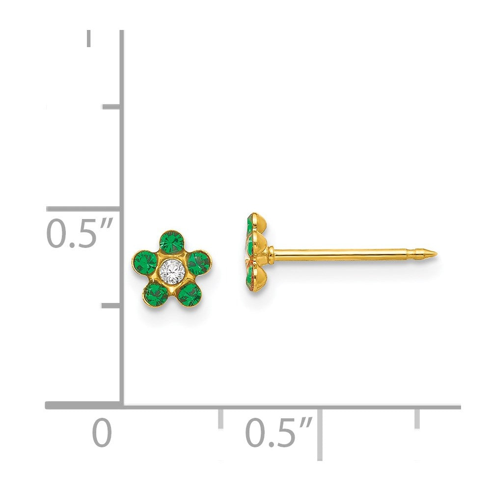 Piercing only 14k May Green Crystal Birthstone Flower Earrings