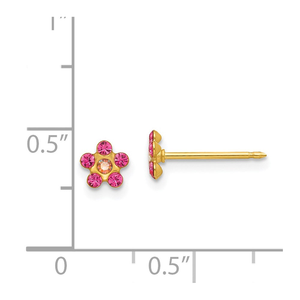 Piercing only 14k October Pink Crystal Birthstone Flower Earrings
