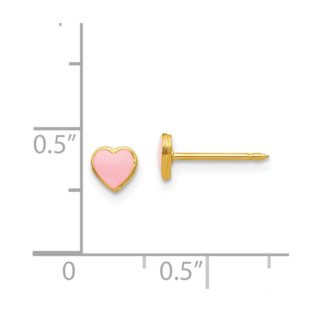 Piercing only Stainless Steel 24K Gold-plated Pink Enamel Heart Earrings