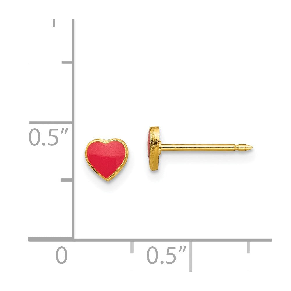 Piercing only Stainless Steel 24K Gold-plated Red Enamel Heart Earrings