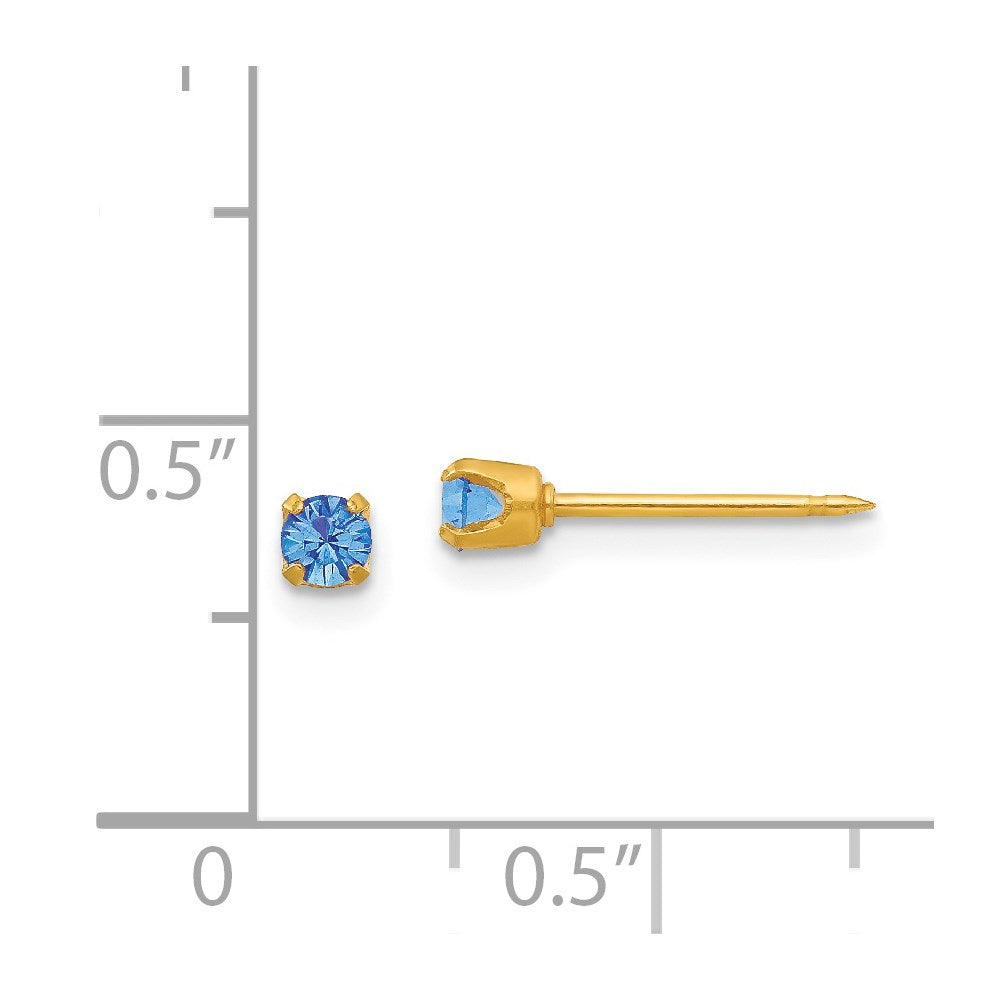 Piercing only 24k Plated September Blue Crystal Birthstone Earrings
