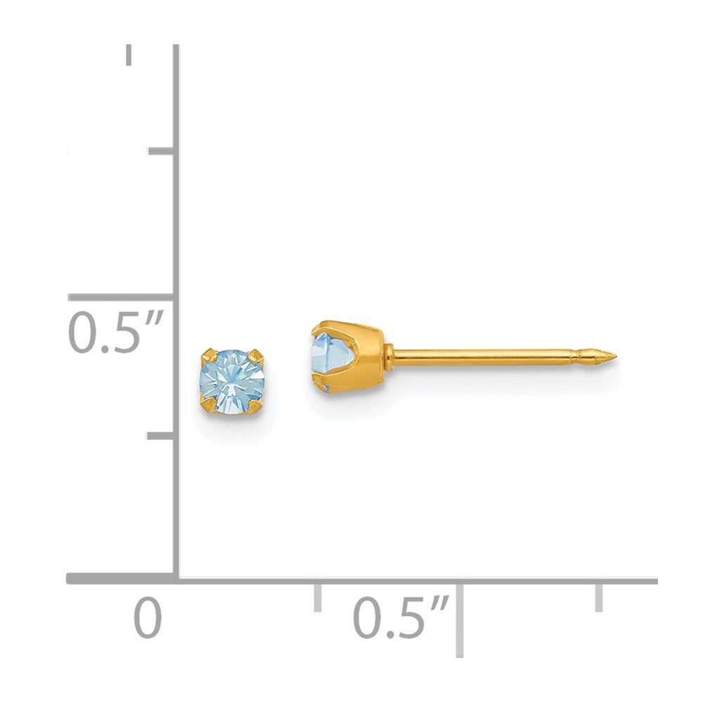 Piercing only 14k 3mm March Crystal Birthstone Post Earrings