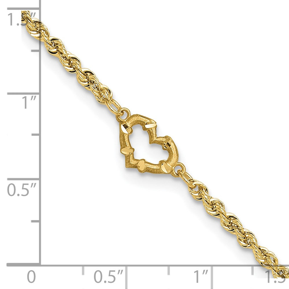 14k Diamond-cut Open Heart Rope 9inch Anklet
