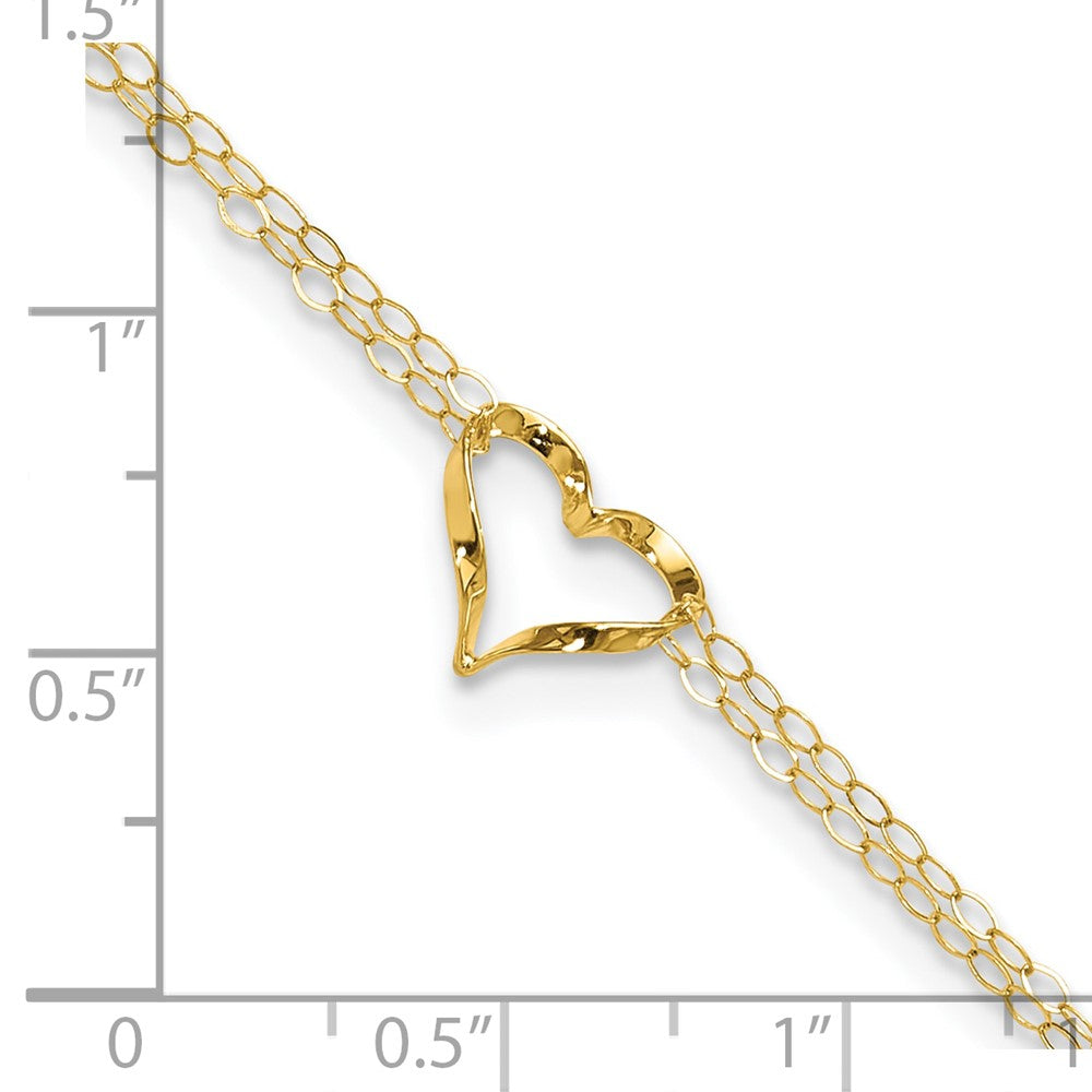 14k Double Strand Heart 10in Plus 1in ext. Anklet