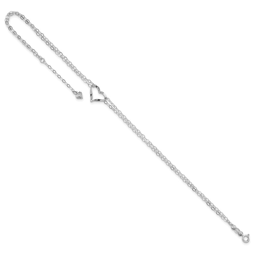 14k White Gold Double Strand Heart 9in Plus 1in ext. Anklet