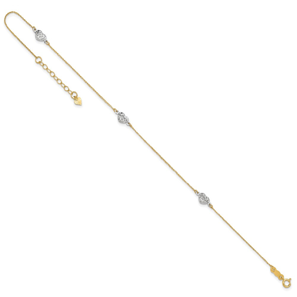 14k Puff Heart 9in Plus 1in ext. Anklet