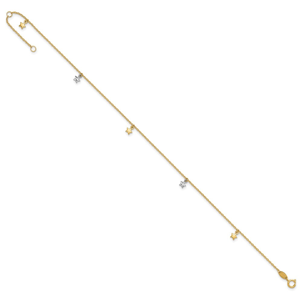 14K Two-tone Polished Diamond-cut Stars 9in Plus 1 in ext. Anklet