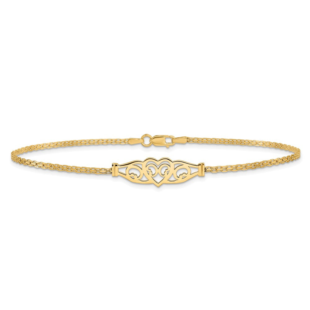 14k Polished Filigree Heart 10inch Anklet