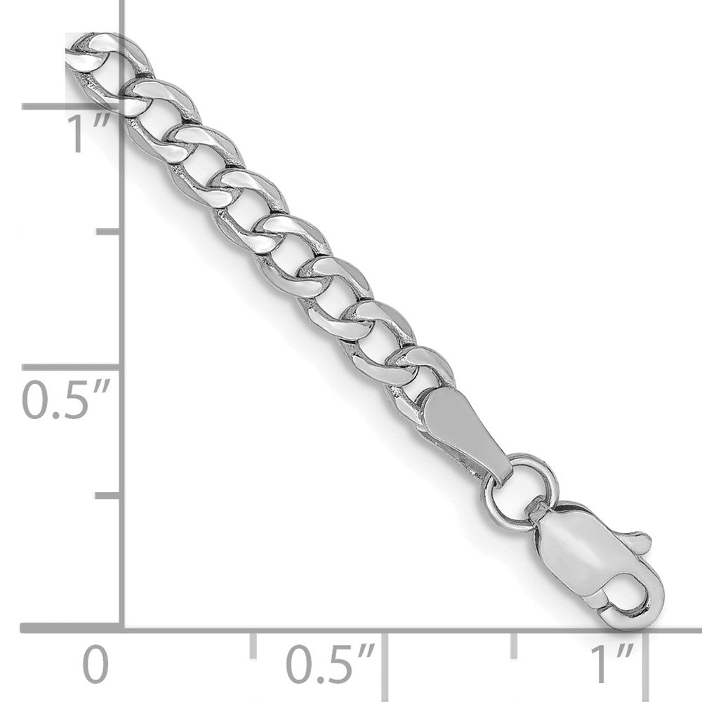 14K White Gold 9 inch 3.35mm Semi-Solid Curb with Lobster Clasp Anklet