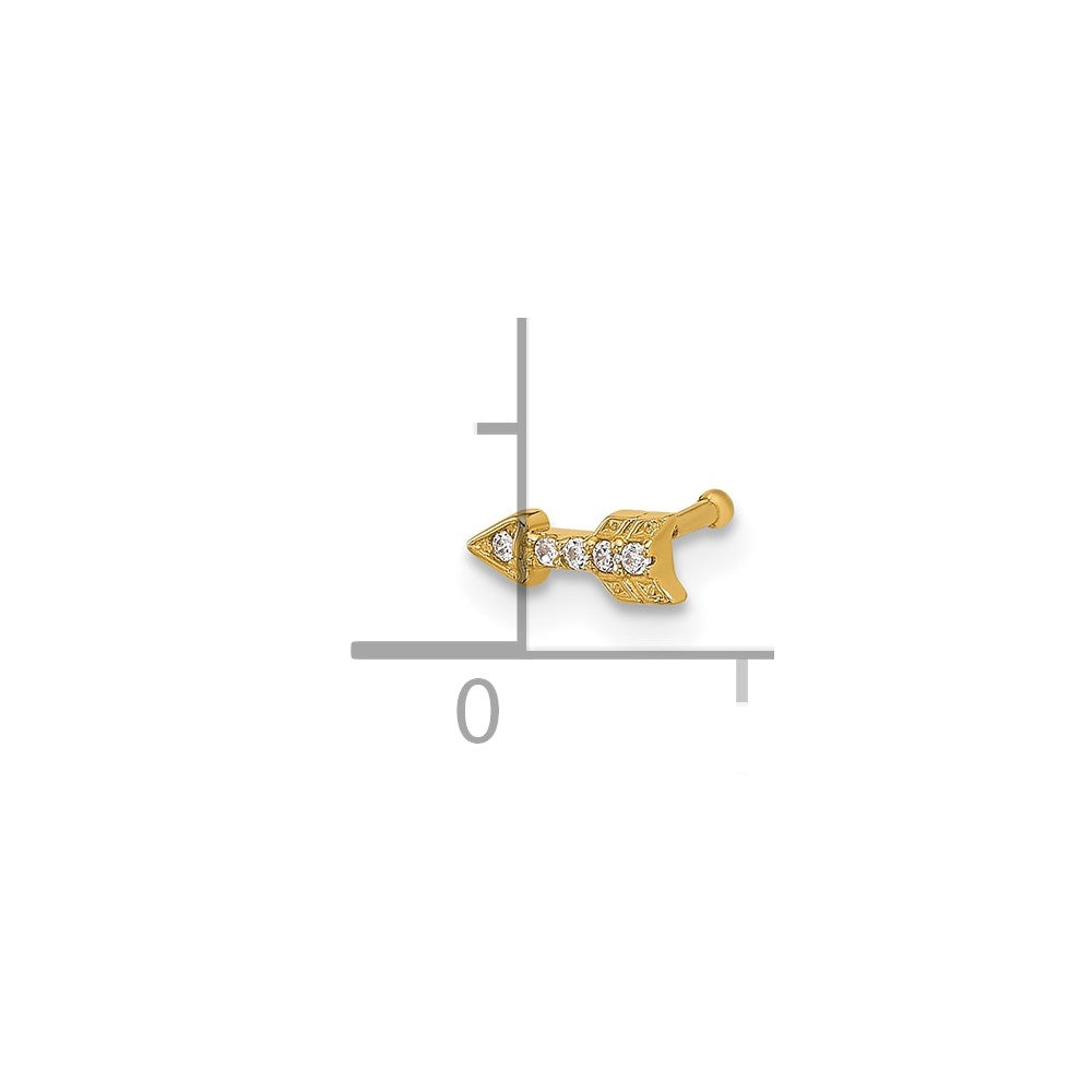 14k 21 Gauge Polished CZ Arrow Nose Stud