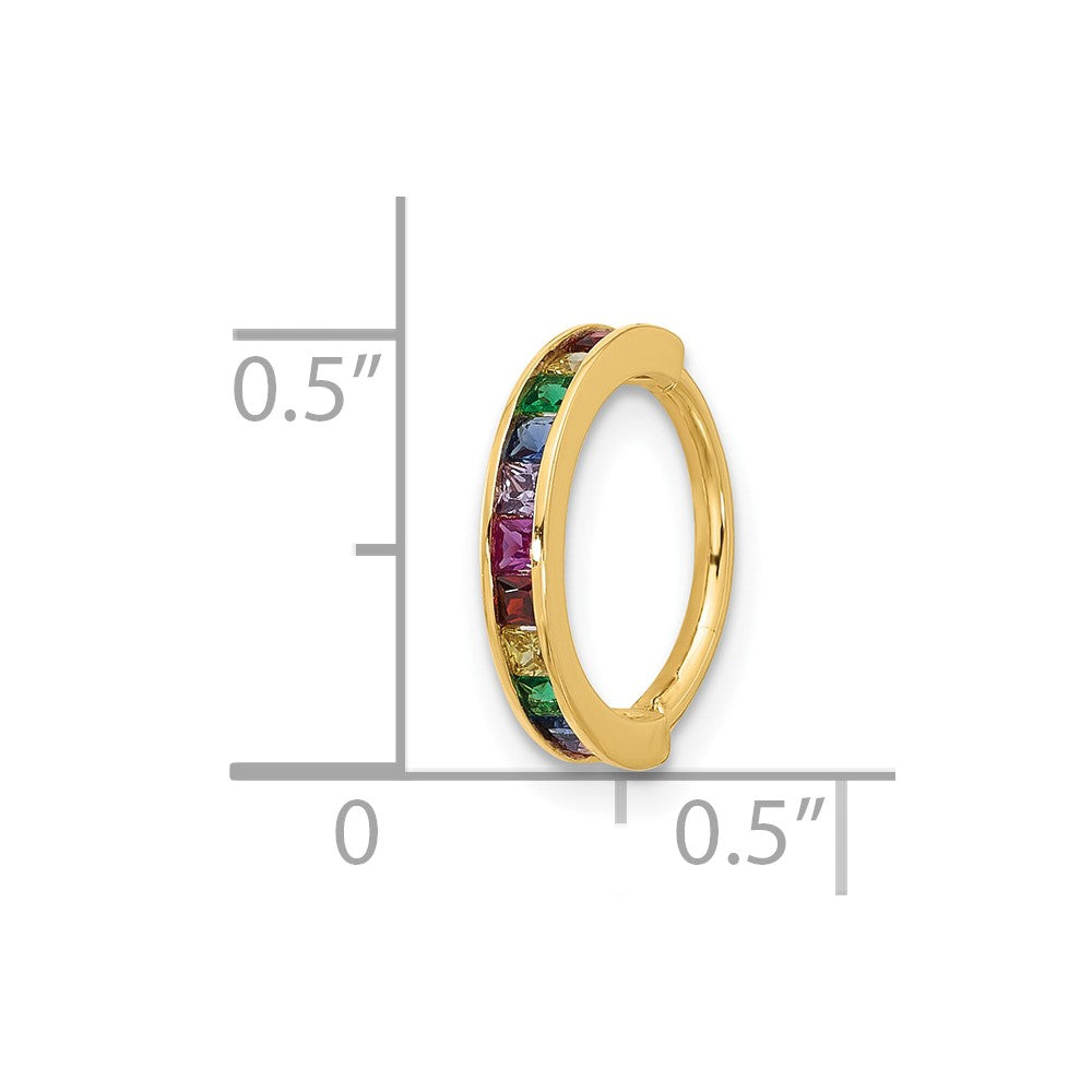 14k 16 Gauge Polished Rainbow CZ Hinged Cartilage Ring