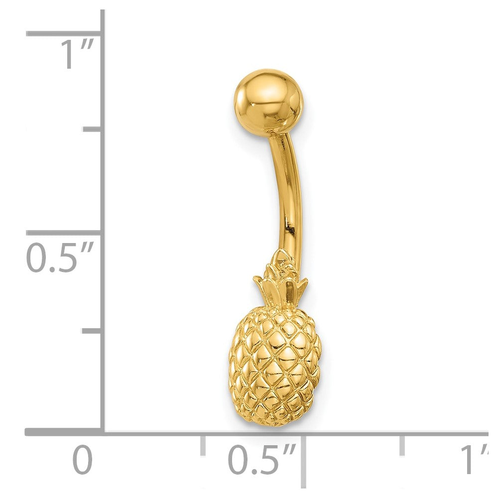 14K 14 Gauge Polished and Textured Pineapple Navel/Belly Ring