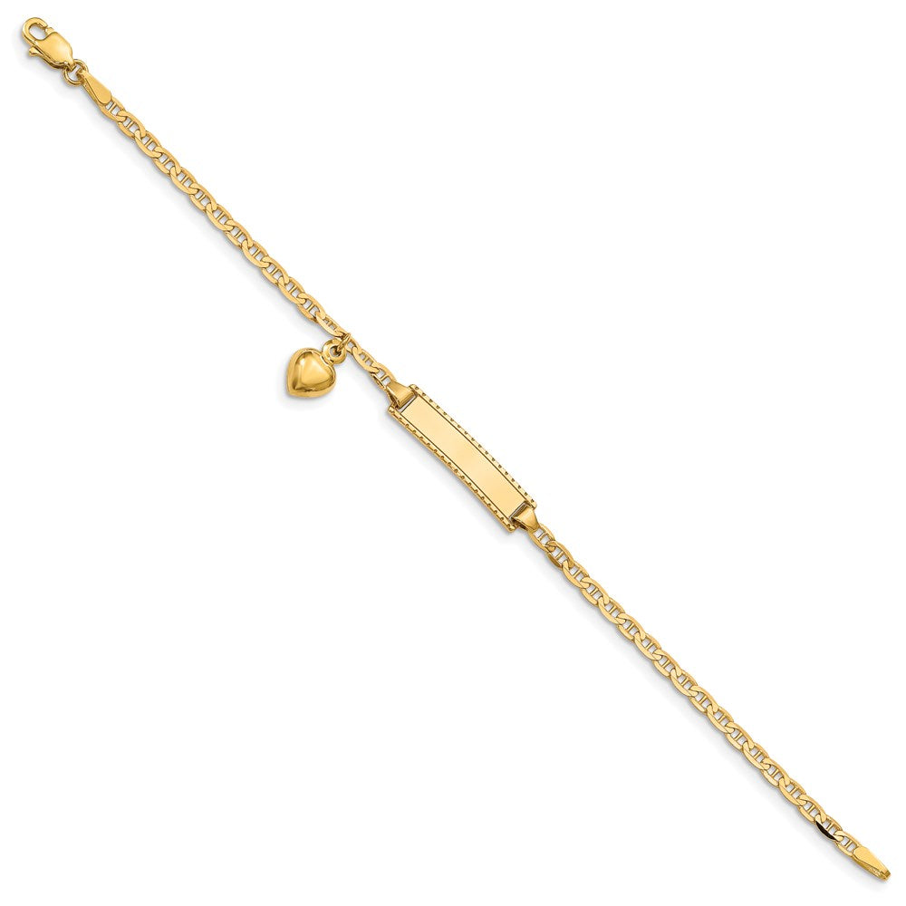 14K Children's Heart Dangle Anchor Link ID Bracelet
