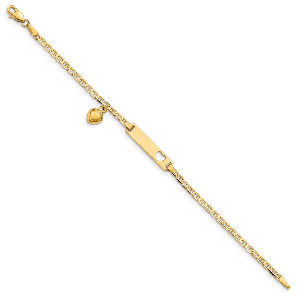 14K Cut-out Heart w/Dangling Heart Children's Anchor Link ID Bracelet
