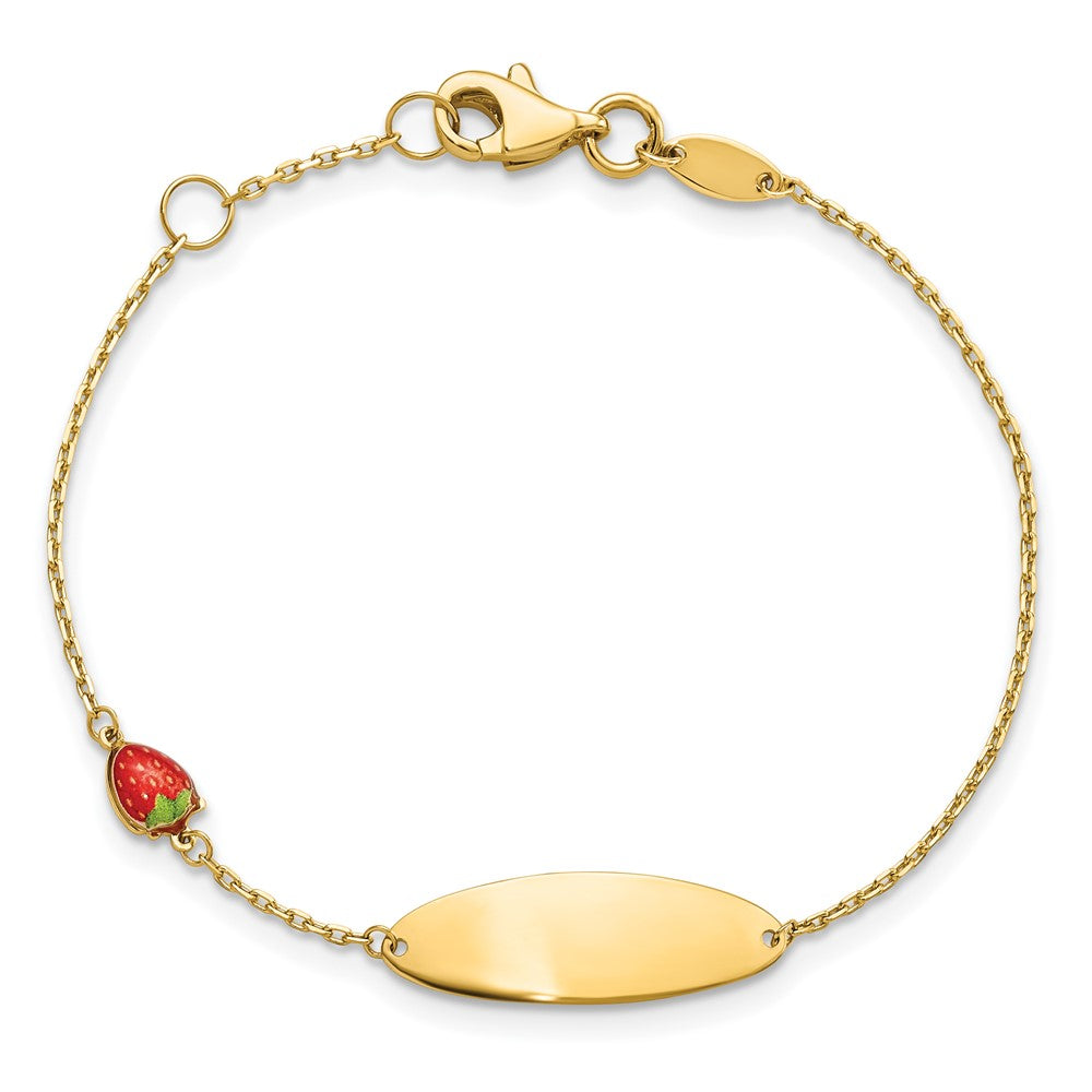 14k Enameled Strawberry ID 5.5in w/.5 in Ext Bracelet