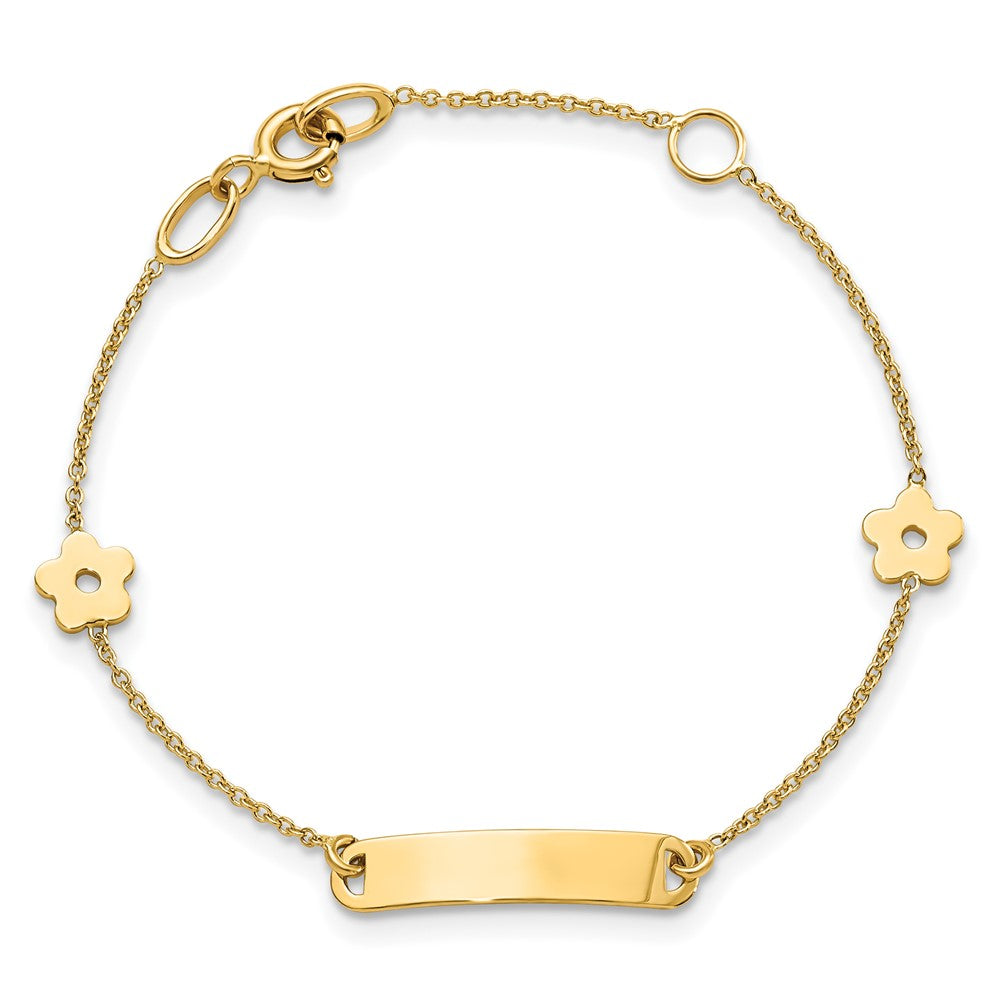 14K Polished ID with Flower Bracelet