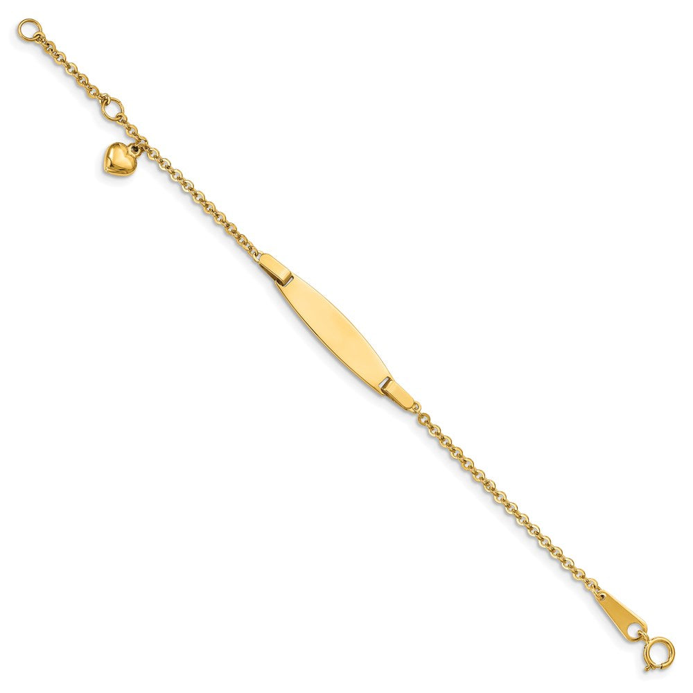 14K Polished w/ Dangling Heart w/1in ext. ID Bracelet
