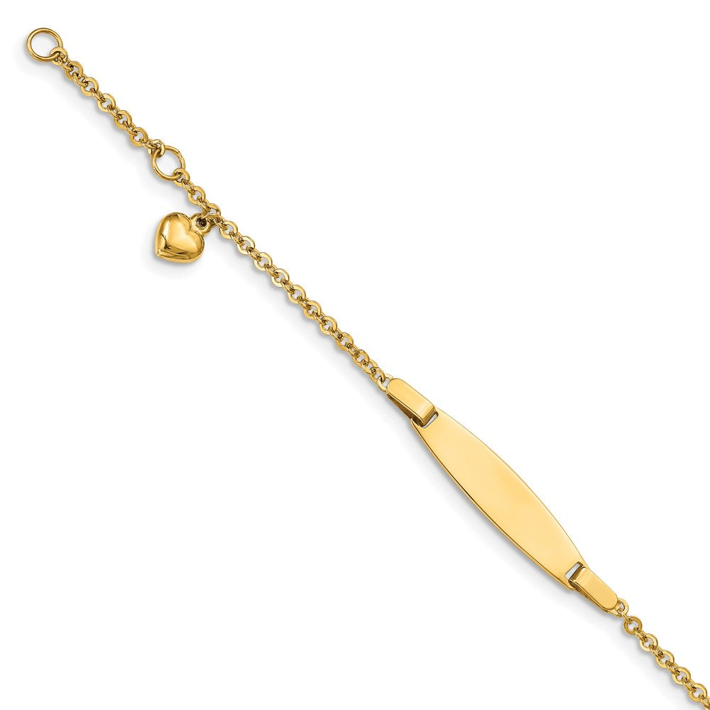 14K Polished w/ Dangling Heart w/1in ext. ID Bracelet