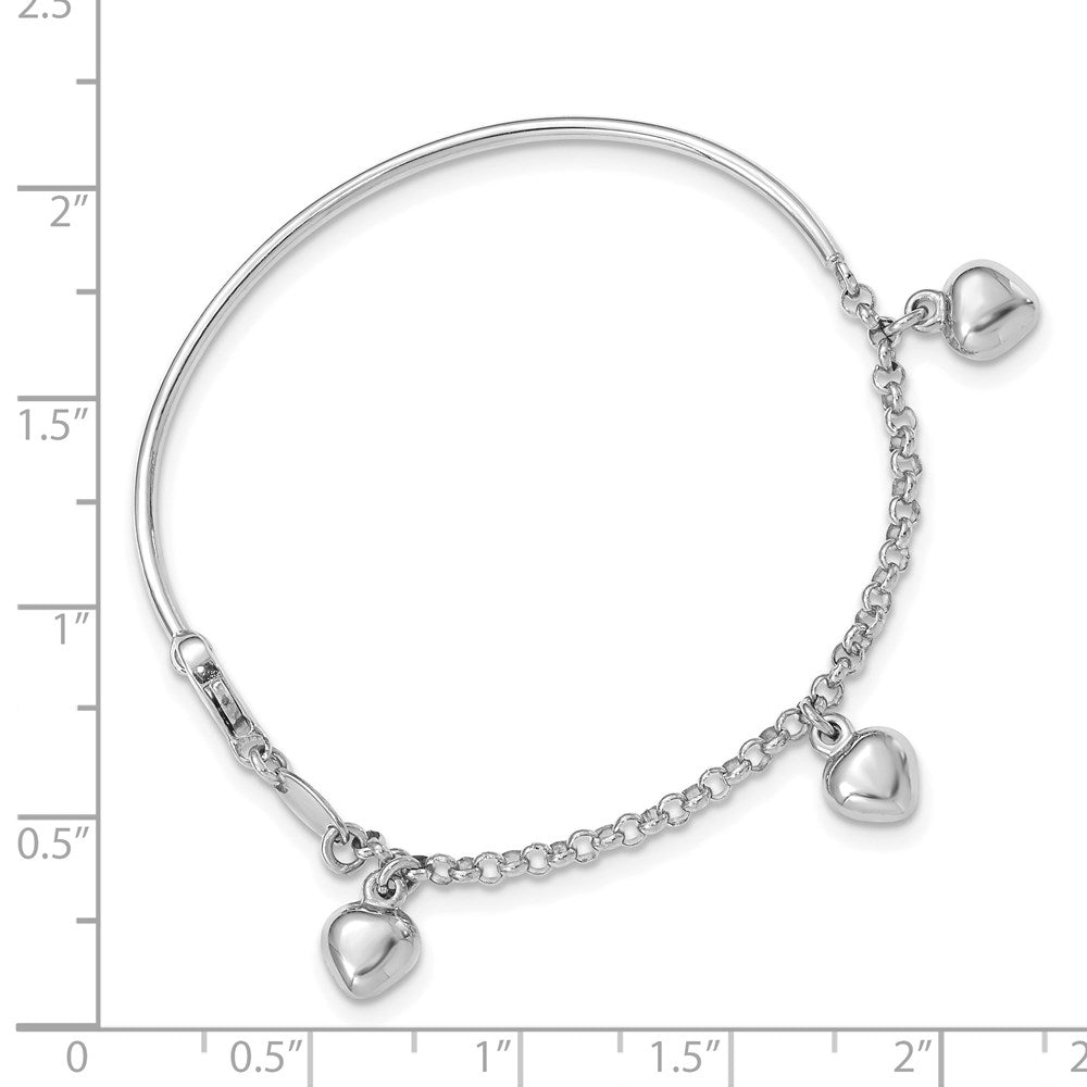 14k White Gold Polished Dangle Heart Bracelet