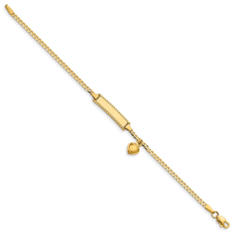 14K Children's Heart Dangle Curb Link ID Bracelet