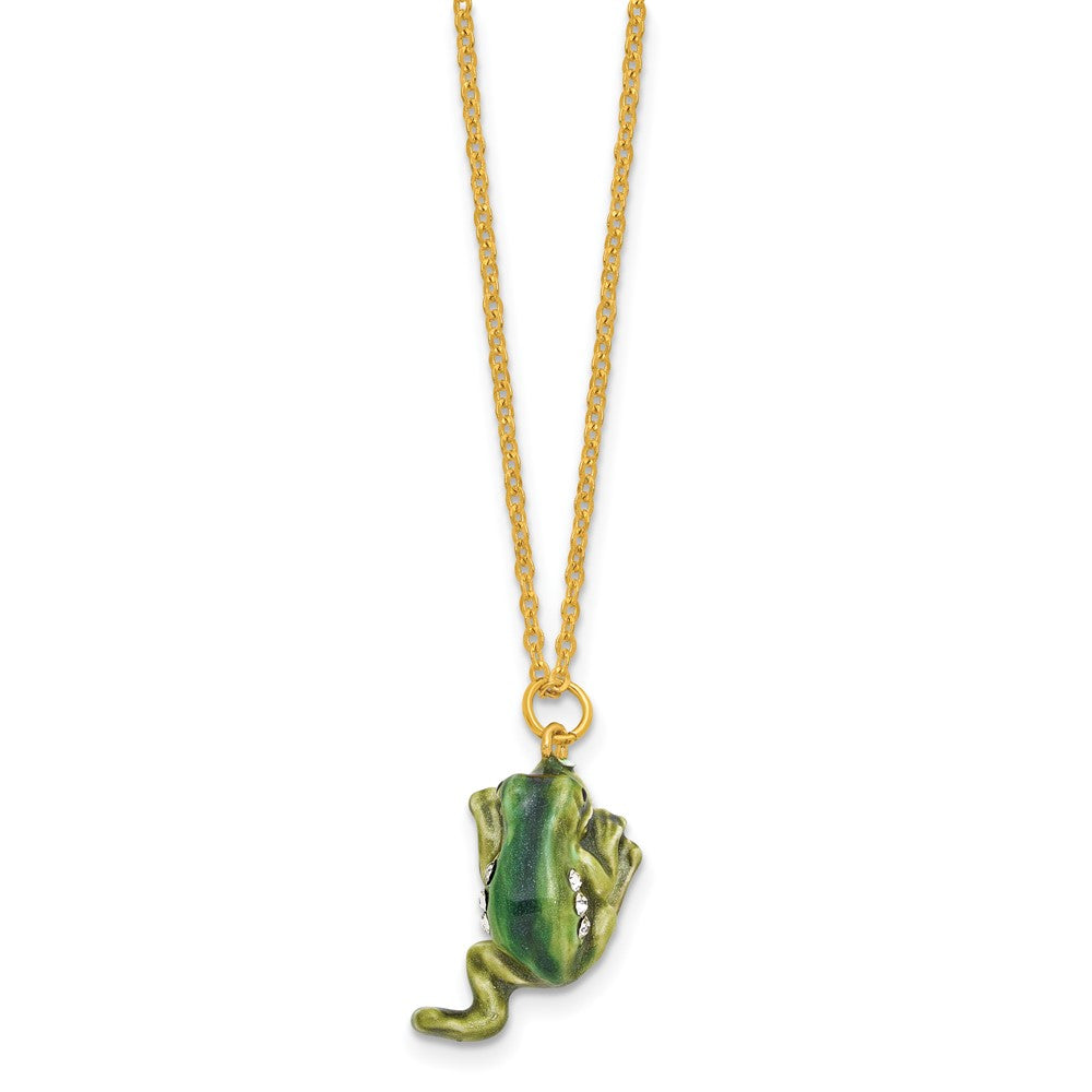 Luxury Giftware Bejeweled FLETCHER Frog Climbing on Lily Trinket Box with Matching 18 inch Necklace