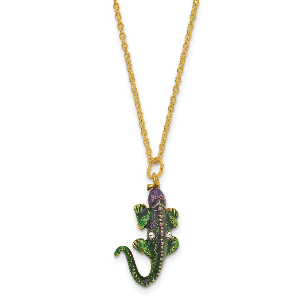 Luxury Giftware Bejeweled CONRAD Chameleon on Branch Trinket Box with Matching 18 inch Necklace