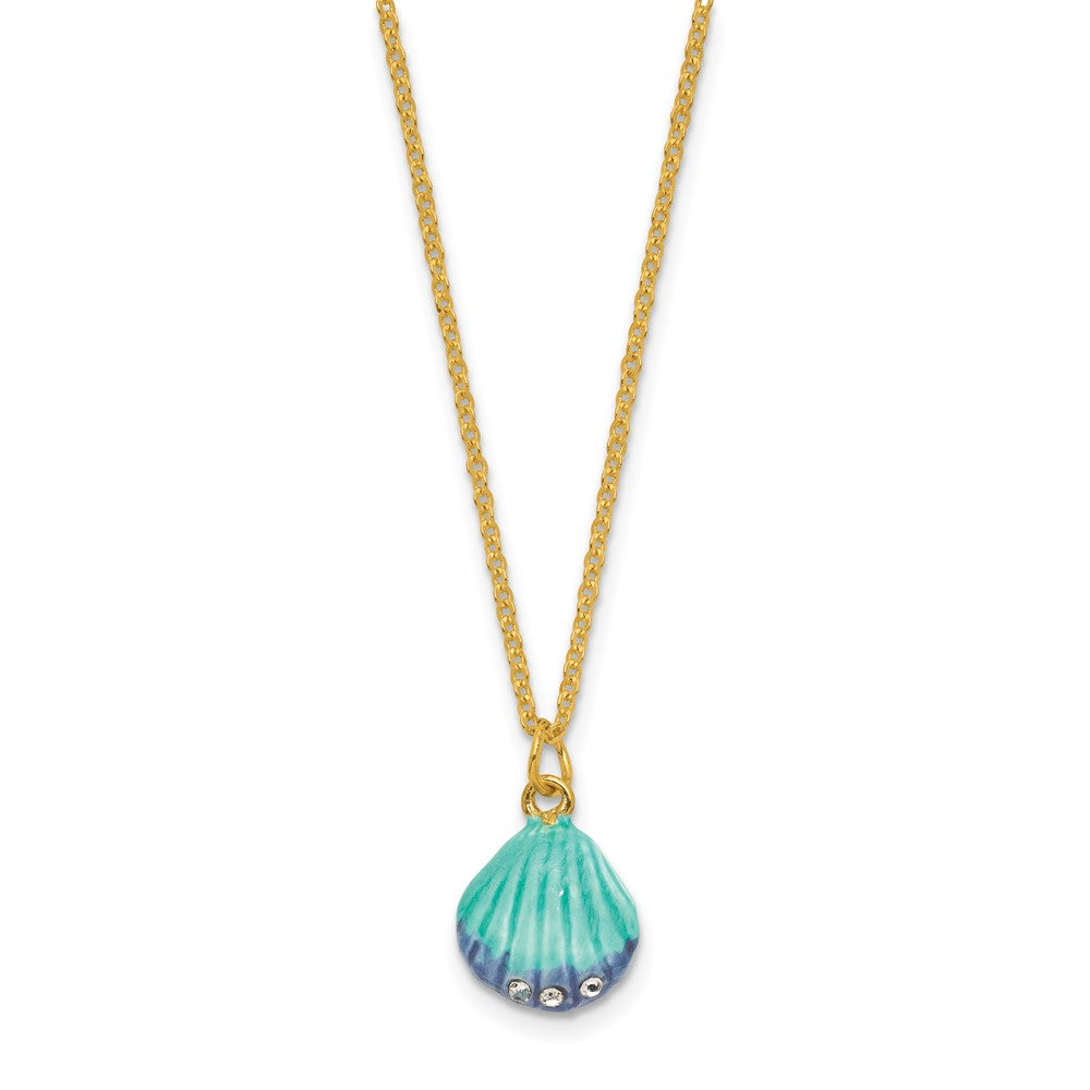 Luxury Giftware by Jere Bejeweled CYAN Blue Clam Shell Trinket Box with Matching 18 inch Necklace