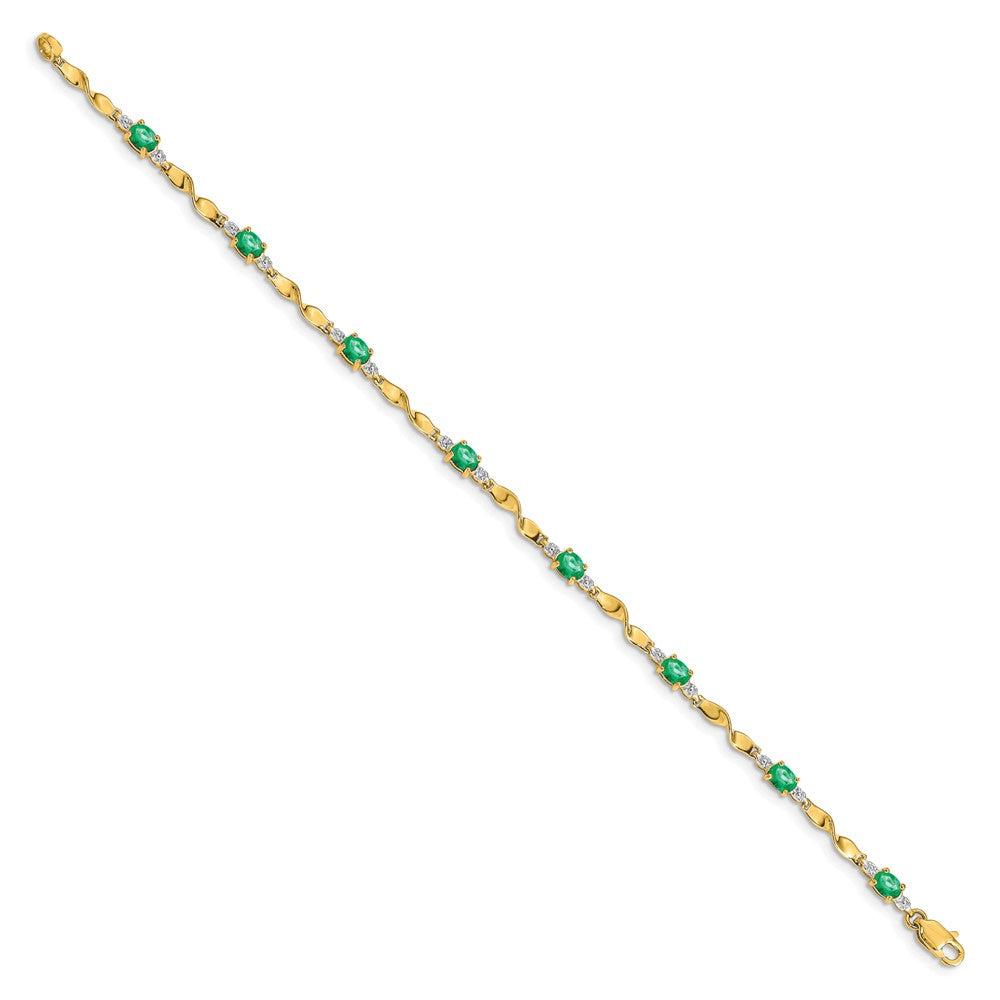 14k Diamond and Oval Emerald Bracelet