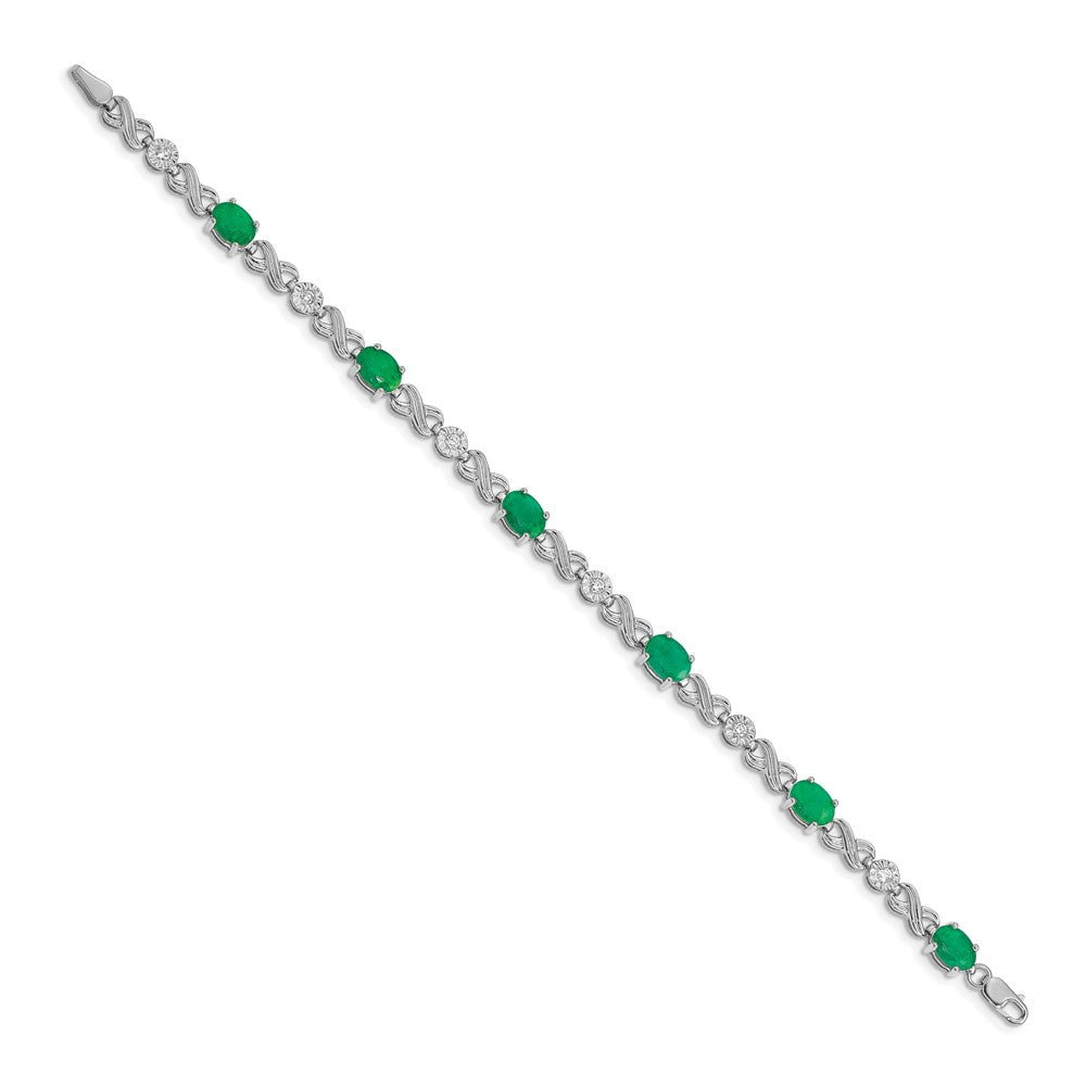 14k White Gold Diamond and Emerald Infinity Bracelet