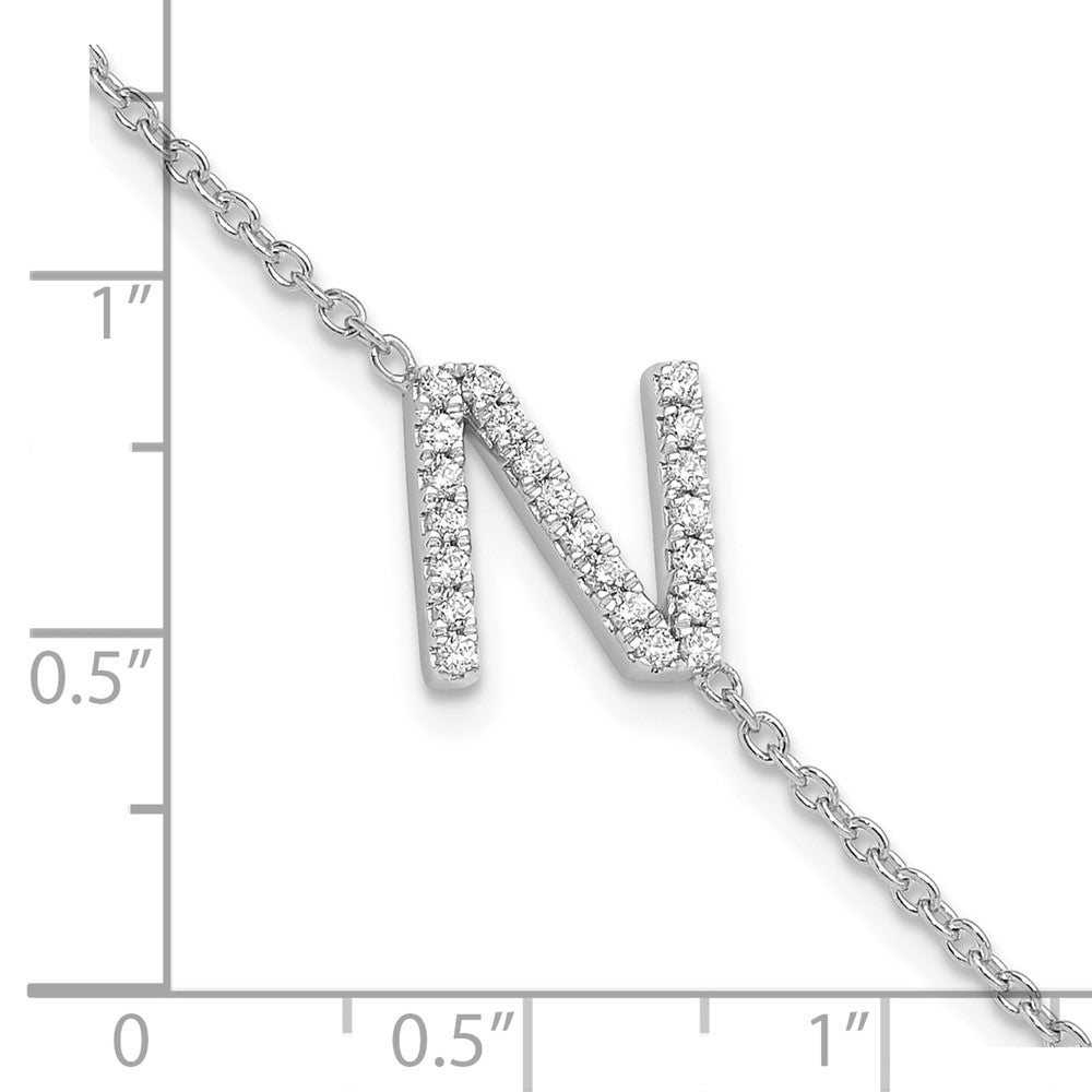 14KW Diamond Sideways Letter N w/ 1in ext. Bracelet