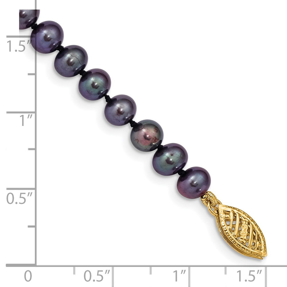 14k 5-6mm Black Near-Round Freshwater Cultured Pearl 7.5 inch Bracelet