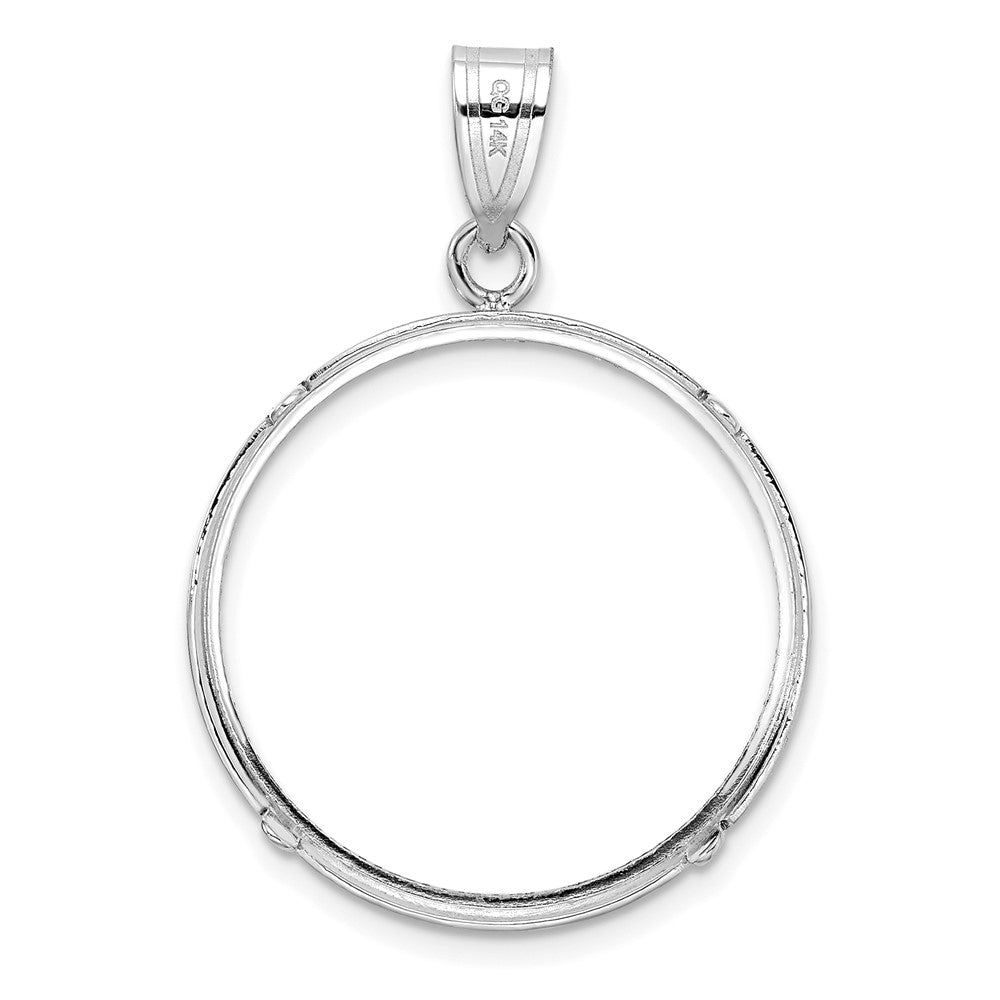 Wideband Distinguished Coin Jewelry 14k White Gold Polished and Diamond-cut 22.0mm Prong Coin Bezel Pendant