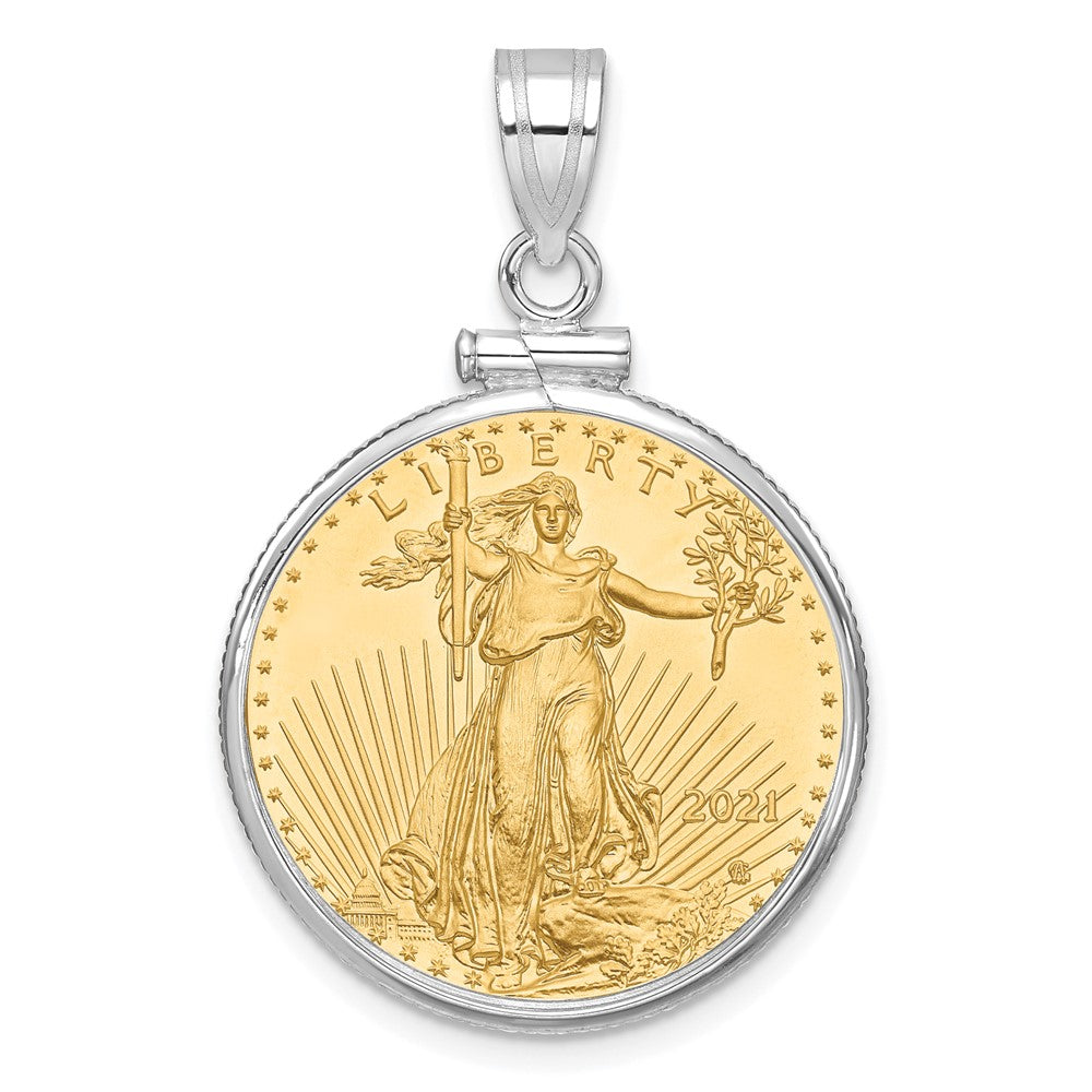 Wideband Distinguished Coin Jewelry 14k White Gold Polished Mounted 1/4oz American Eagle Screw Top Coin Bezel Pendant