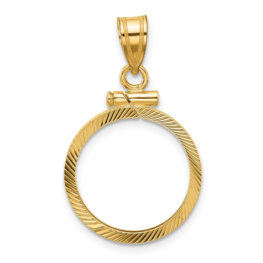 Wideband Distinguished Coin Jewelry 14k Polished and Diamond-cut 16.5mm x 1.35mm Screw Top Coin Bezel Pendant