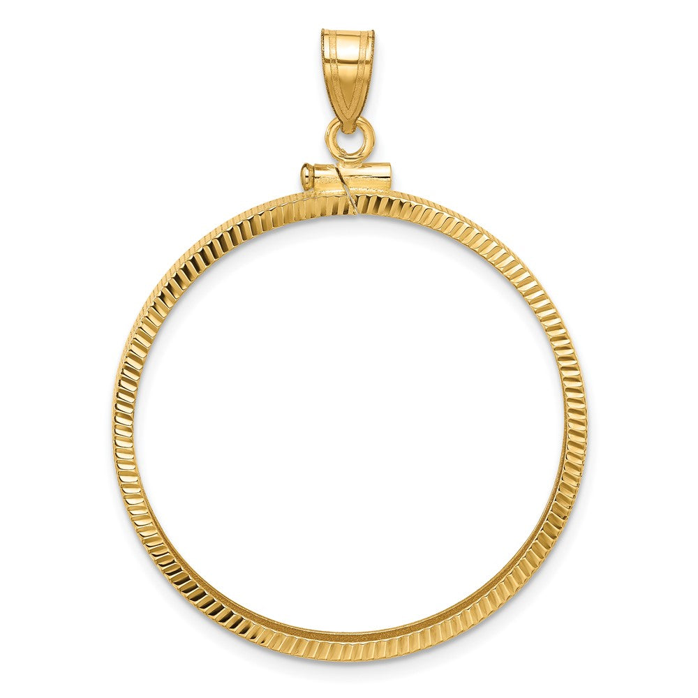 Wideband Distinguished Coin Jewelry 14k Polished and Diamond-cut 32.7mm x 3.00mm Screw Top Coin Bezel Pendant