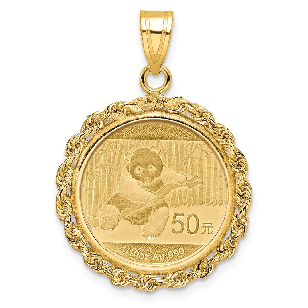 Wideband Distinguished Coin Jewelry 14k Polished Rope Mounted 1/10oz Panda Prong Coin Bezel Pendant
