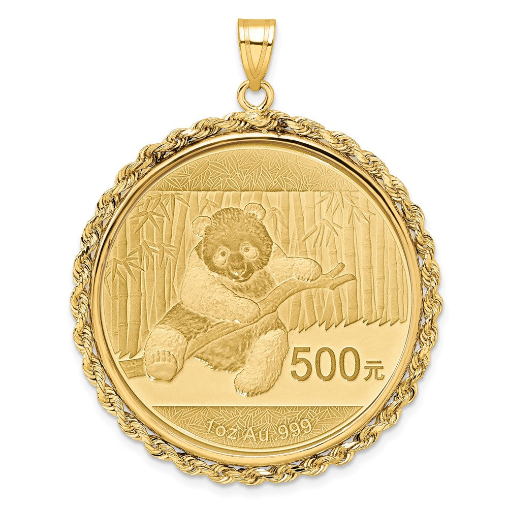 Wideband Distinguished Coin Jewelry 14k Polished Rope Mounted 1oz Panda Prong Coin Bezel Pendant