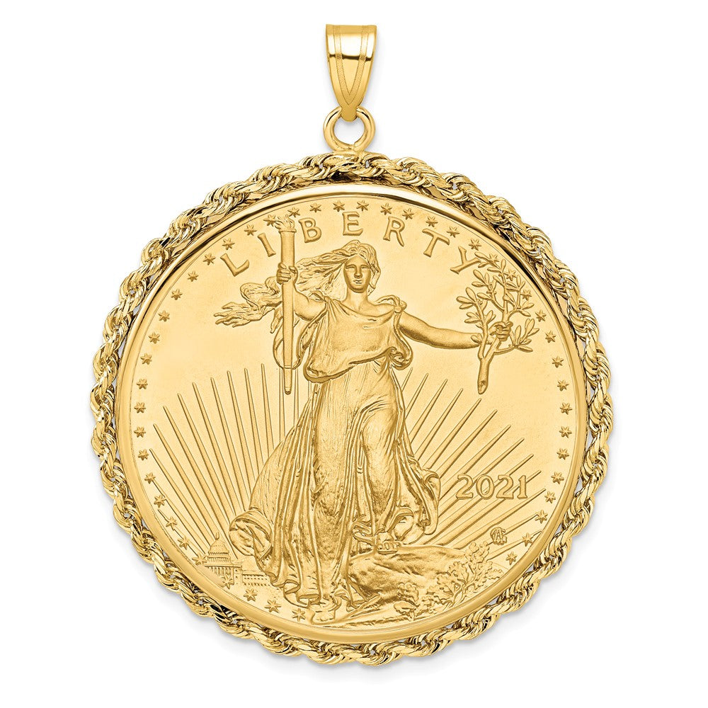 Wideband Distinguished Coin Jewelry 14k Polished Rope Mounted 1oz American Eagle Prong Coin Bezel Pendant
