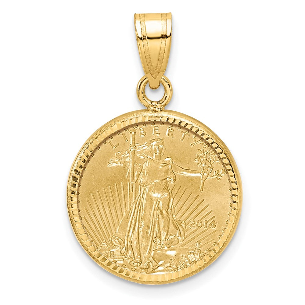 Wideband Distinguished Coin Jewelry 14ky Diamond-cut Prong Mounted 1/10oz American Eagle Coin Bezel Pendant