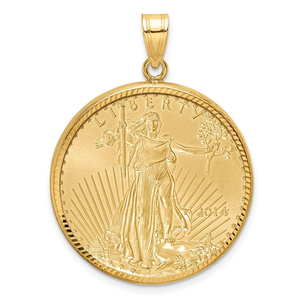 Wideband Distinguished Coin Jewelry 14ky Diamond-cut Prong Mounted 1/2oz American Eagle Coin Bezel Pendant