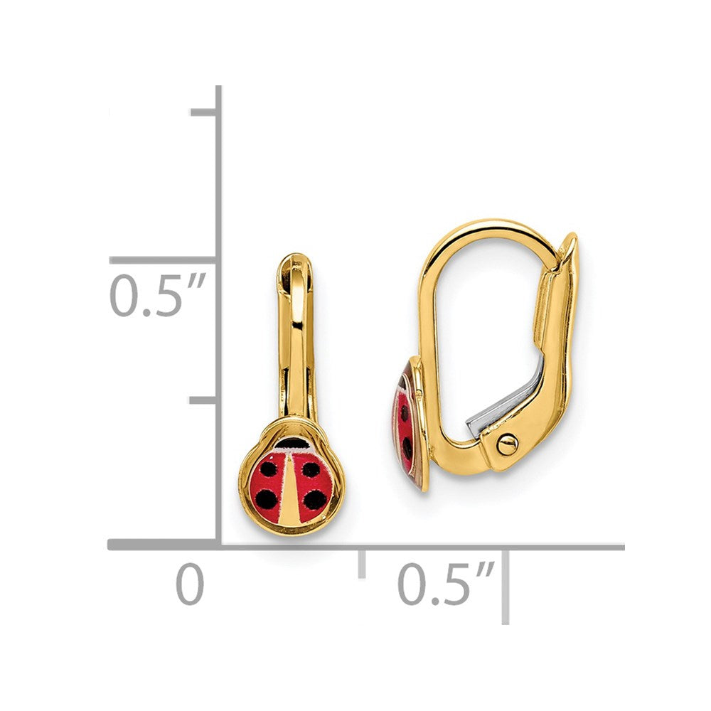 14K Children's Enamel Ladybug Leverback Earrings