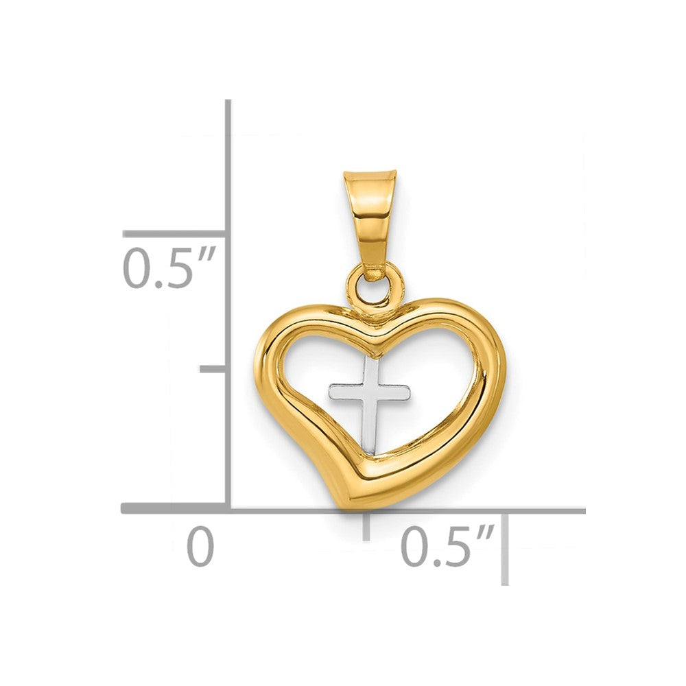 14K Two-tone Polished Cross in Heart Pendant
