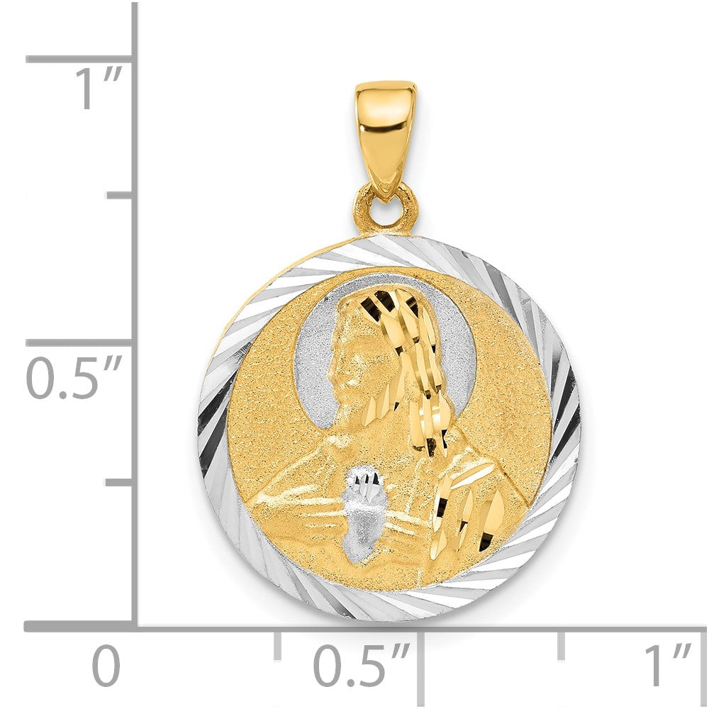 14K with White Rhodium Satin and D/C Reversible Mary / Jesus Pendant