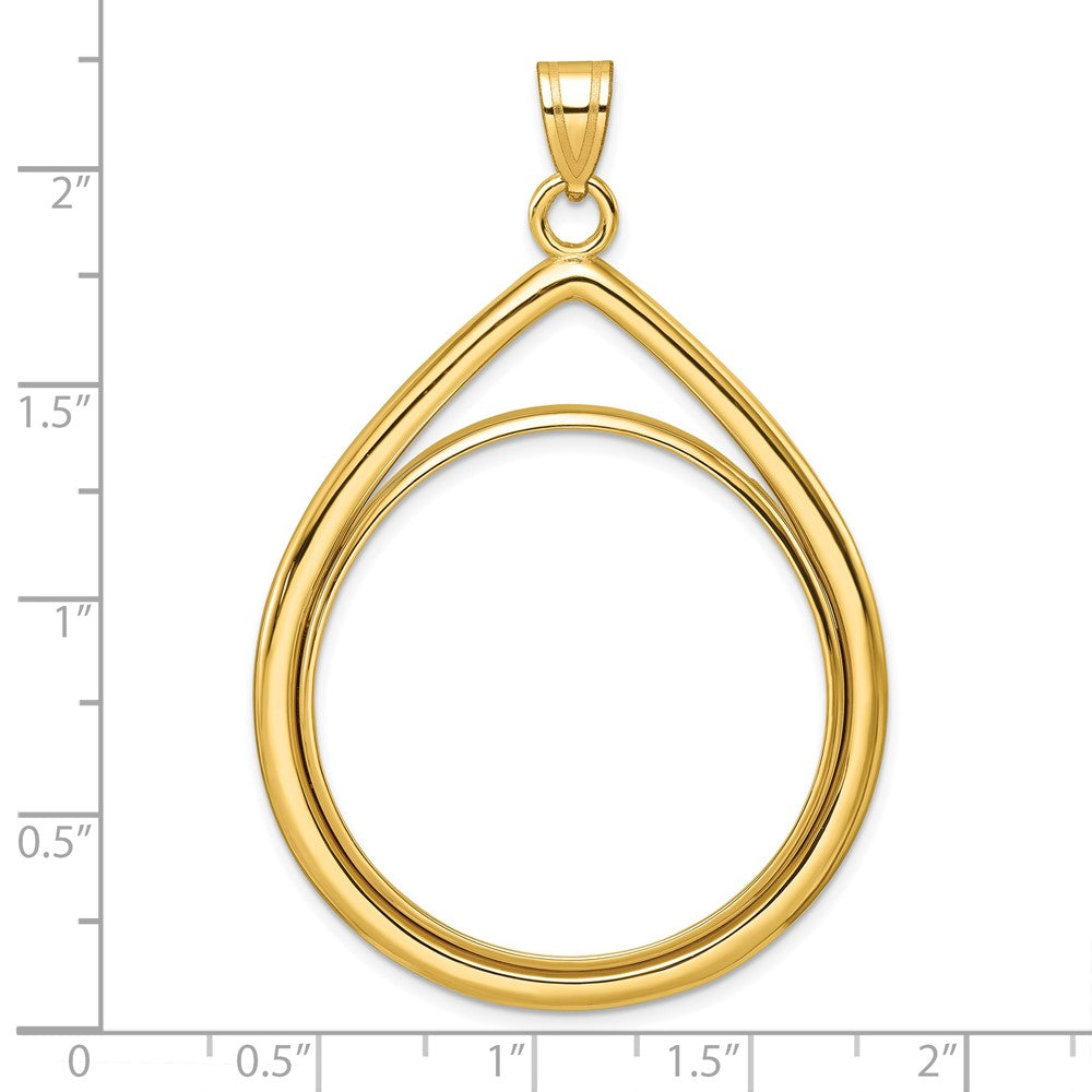 Wideband Distinguished Coin Jewelry 14k Polished Lightweight Teardrop 32.7mm Prong Coin Bezel Pendant