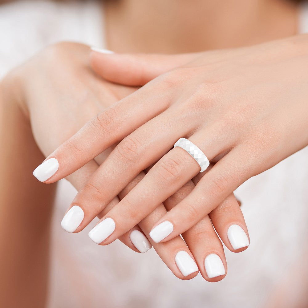 Chisel Ceramic White 6mm Faceted Polished Band