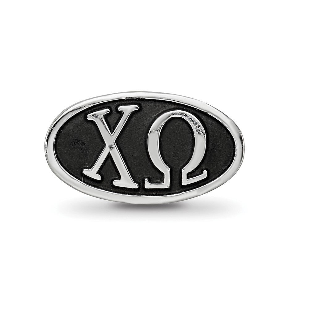 Sterling Silver 15.25mm Chi Omega Sorority Greek Letters Enameled Oval Bead