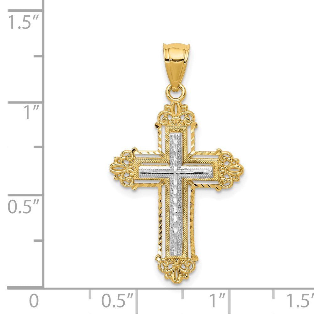 14k Yellow Gold Two-tone Fleur De Lis Cross Pendant