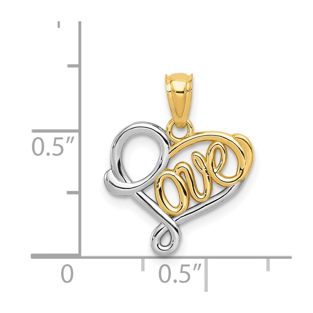 14k Yellow Gold and Rhodium LOVE Pendant