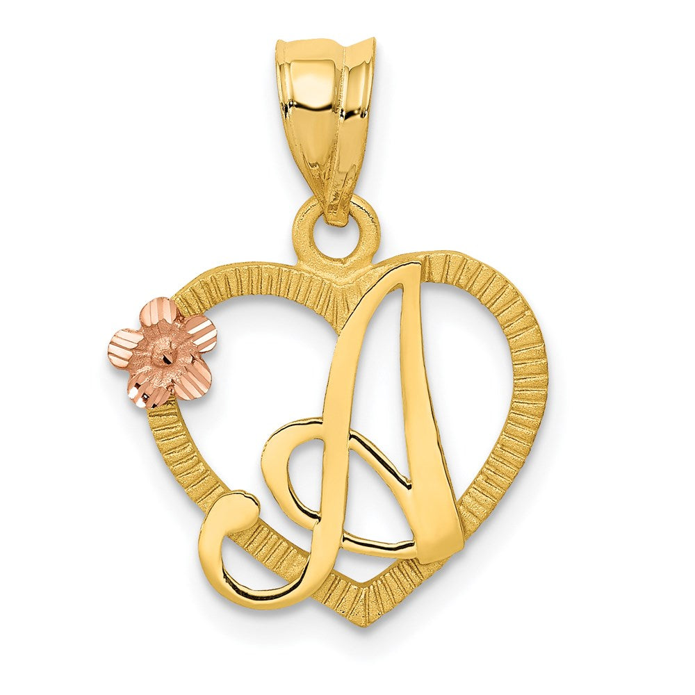 14k Two-tone Heart Letter A Initial Pendant