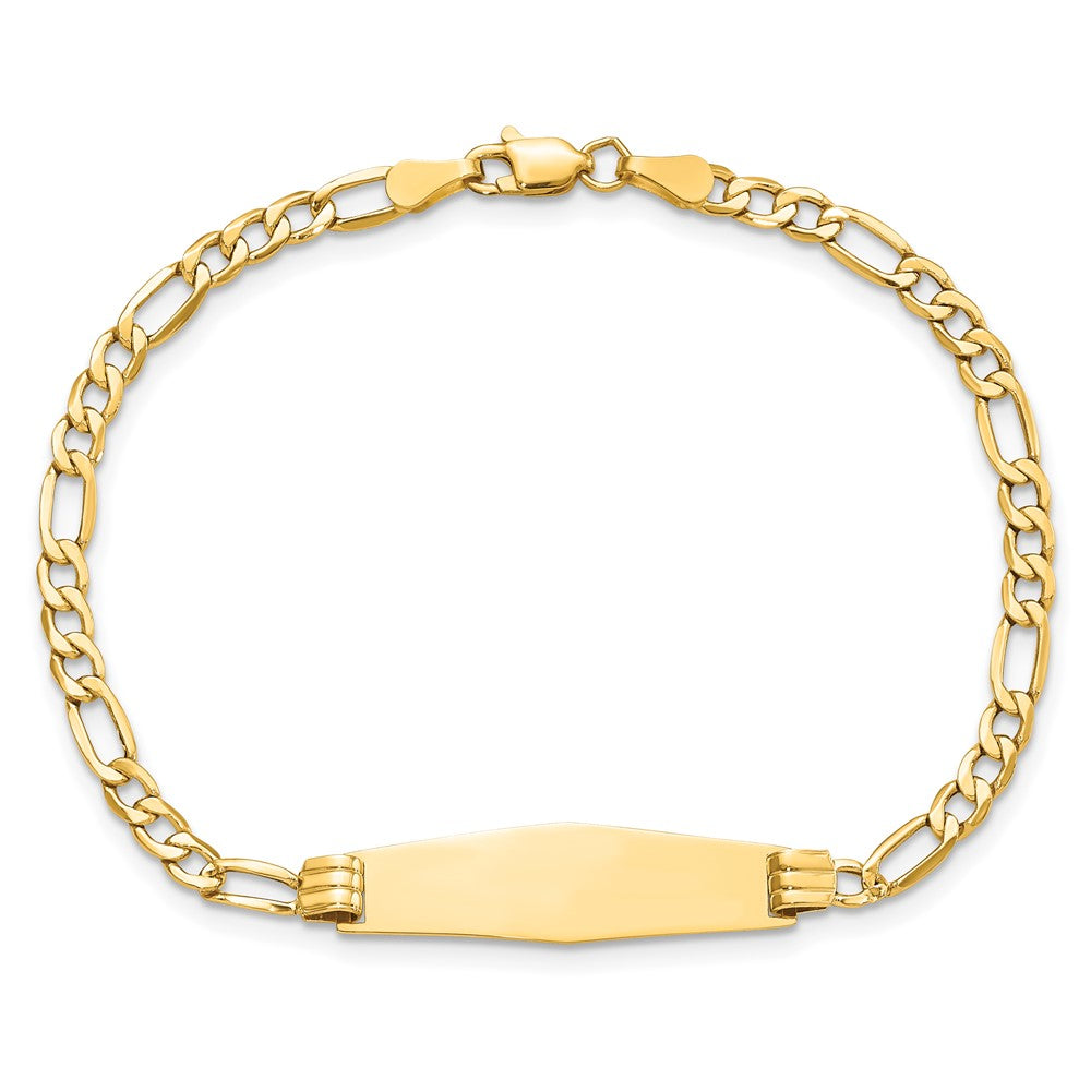 14k Yellow Gold Semi-solid Soft Diamond Shape Figaro Link ID Bracelet
